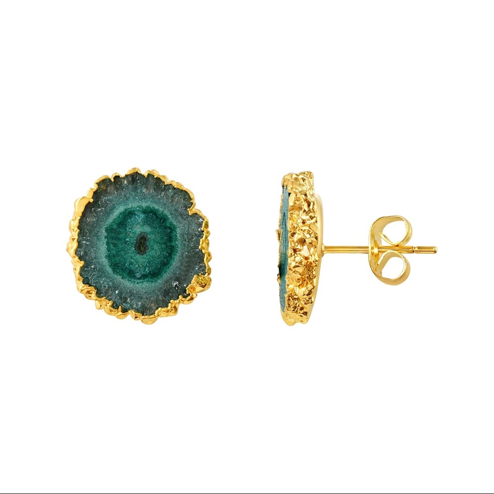 Green Agate Gold Stud Earrings